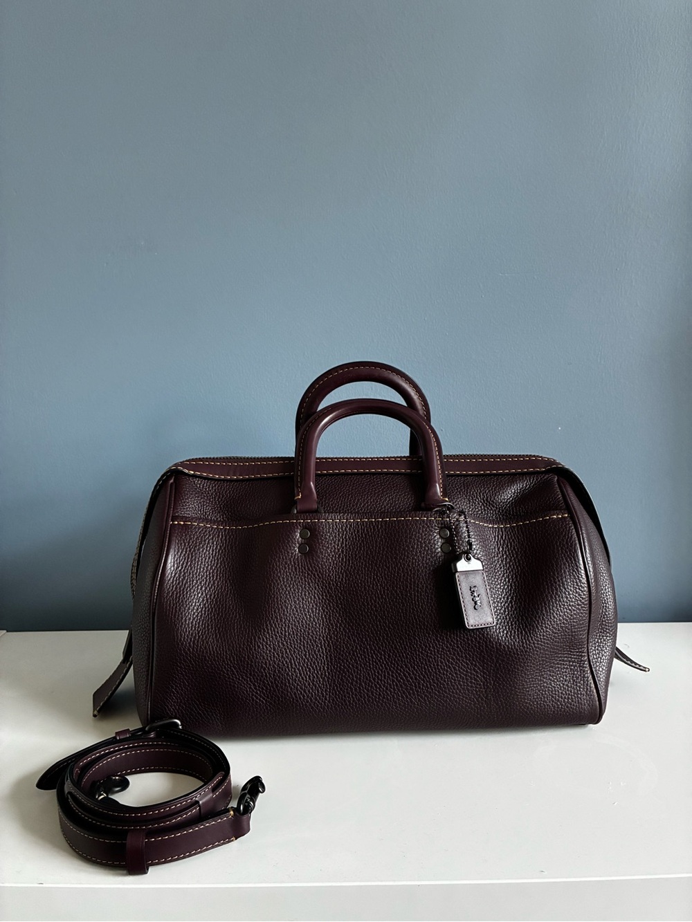 Coach Pebbled Leather Duffel in Deep Burgundy